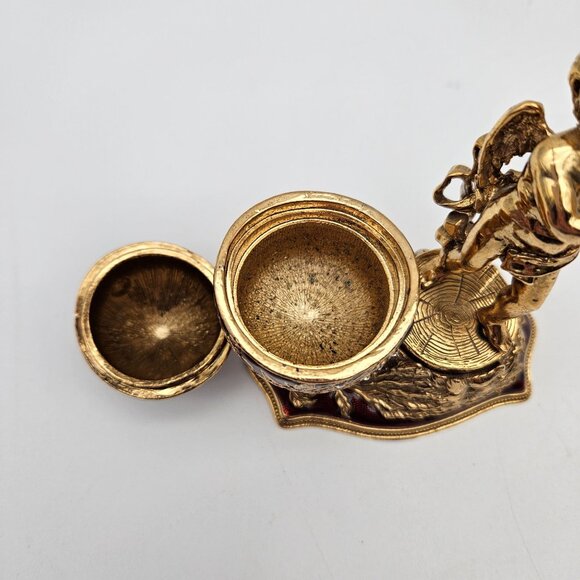 Edgar Berebi Gold Cherub Figurine Egg Trinket Box w/Comedy Tragedy Mask Pendant - Picture 7 of 12